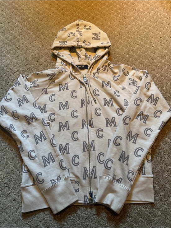 MCM Jackets & Blazers - MCM Cream Logo Allover Zip Hoodie